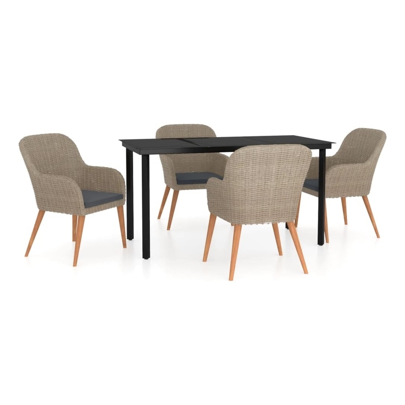 Bowery Hill Poly Rattan Medium Garden Dining Set in Brown and Black