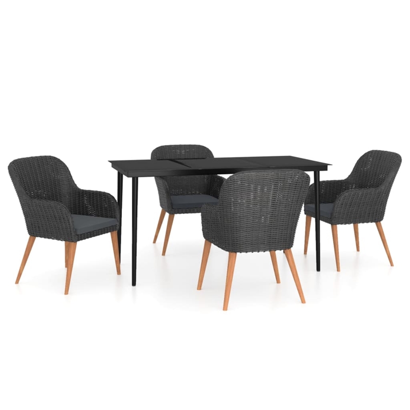 Bowery Hill Contemporary Weather-Resistant Garden Dining Set in Black