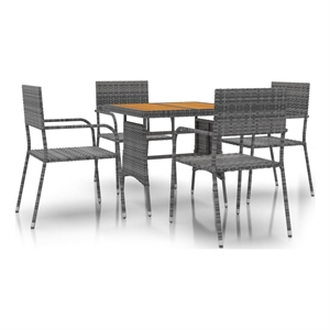 Bowery Hill PE Rattan/Steel/Solid Acacia Wood Medium Outdoor Dining Set in Gray