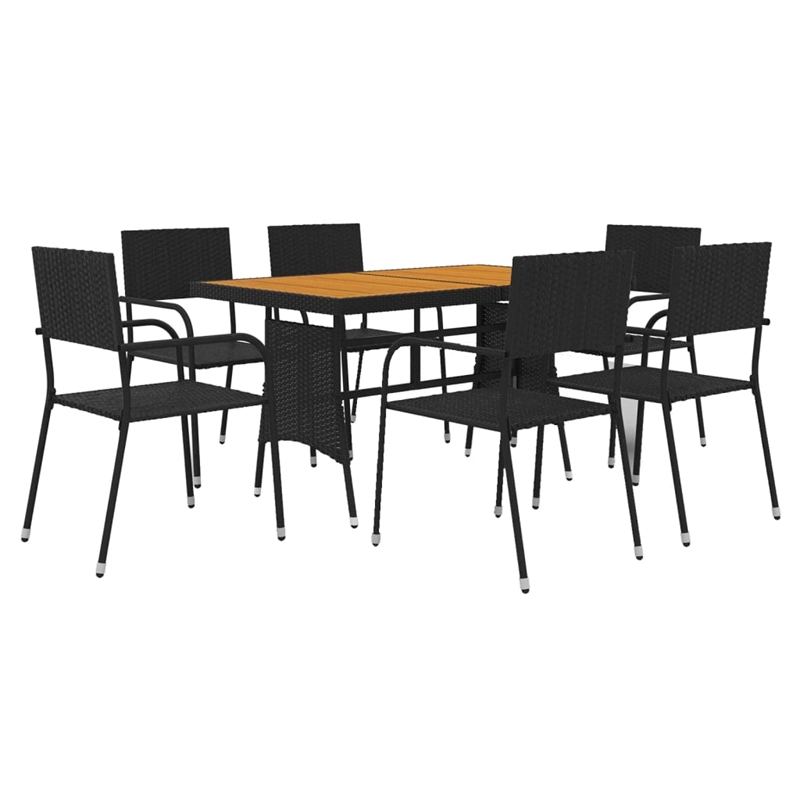 Bowery Hill PE Rattan Large Ergonomic Outdoor Dining Set in Black