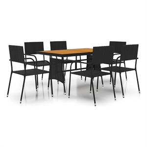 Bowery Hill PE Rattan Large Ergonomic Outdoor Dining Set in Black