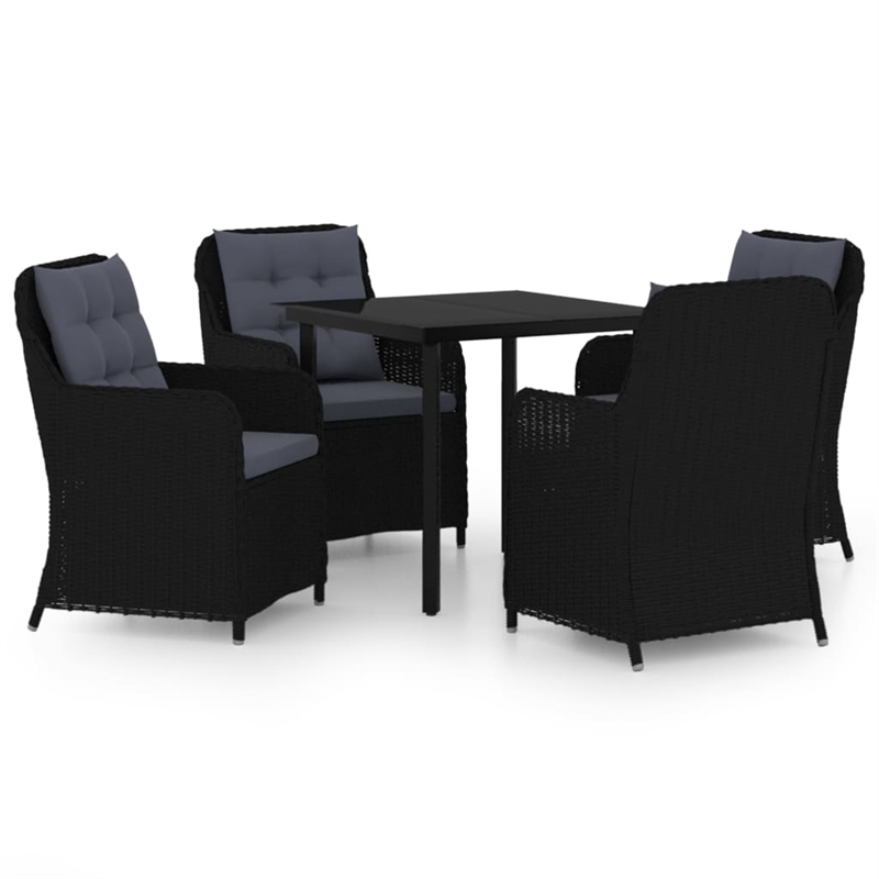 Bowery Hill Contemporary Powder-Coated Garden Dining Set in Black