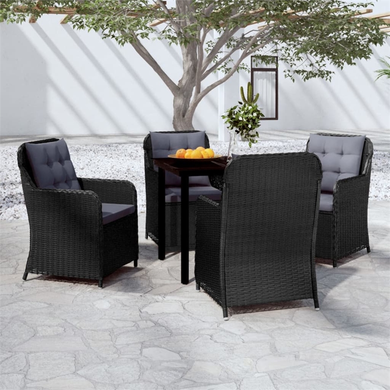 Bowery Hill Contemporary Powder-Coated Garden Dining Set in Black