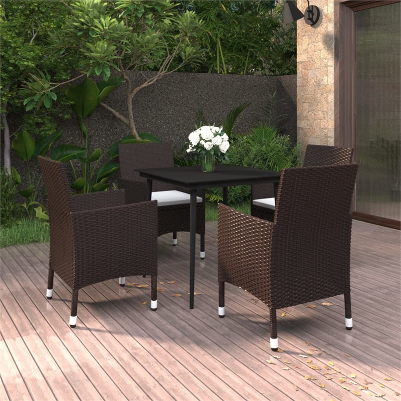 Bowery Hill Contemporary PE Rattan Medium Garden Dining Set in Brown