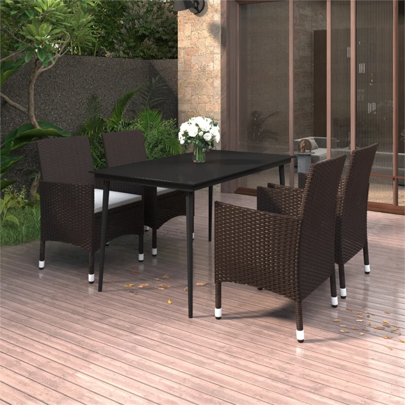 Bowery Hill Contemporary PE Rattan 5 Piece Garden Dining Set in Brown