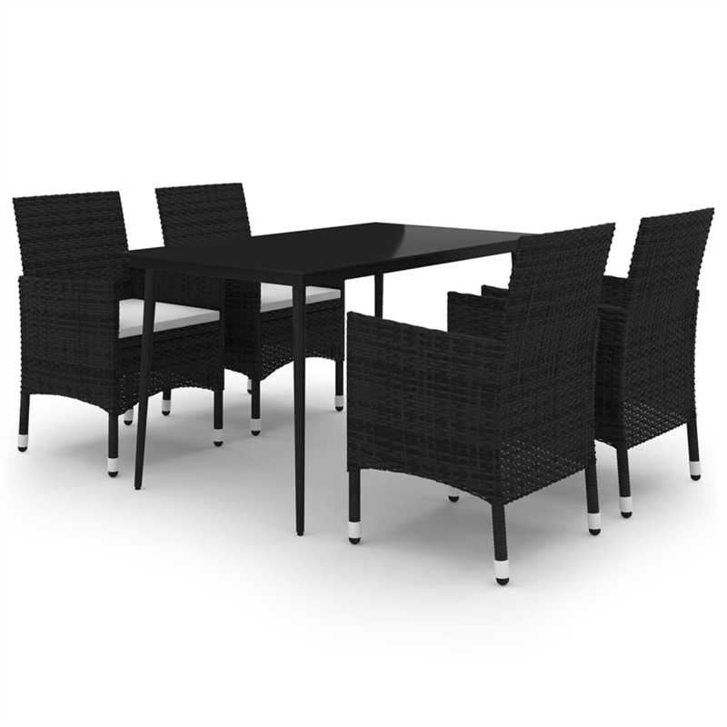 Bowery Hill Contemporary PE Rattan Durable Garden Dining Set in Black