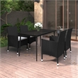 Bowery Hill Contemporary PE Rattan Durable Garden Dining Set in Black