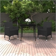 Bowery Hill Poly Rattan & Glass Medium Garden Dining Set in Black