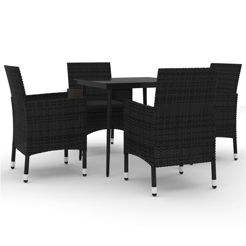 Bowery Hill Contemporary PE Rattan Durable Garden Dining Set in Black
