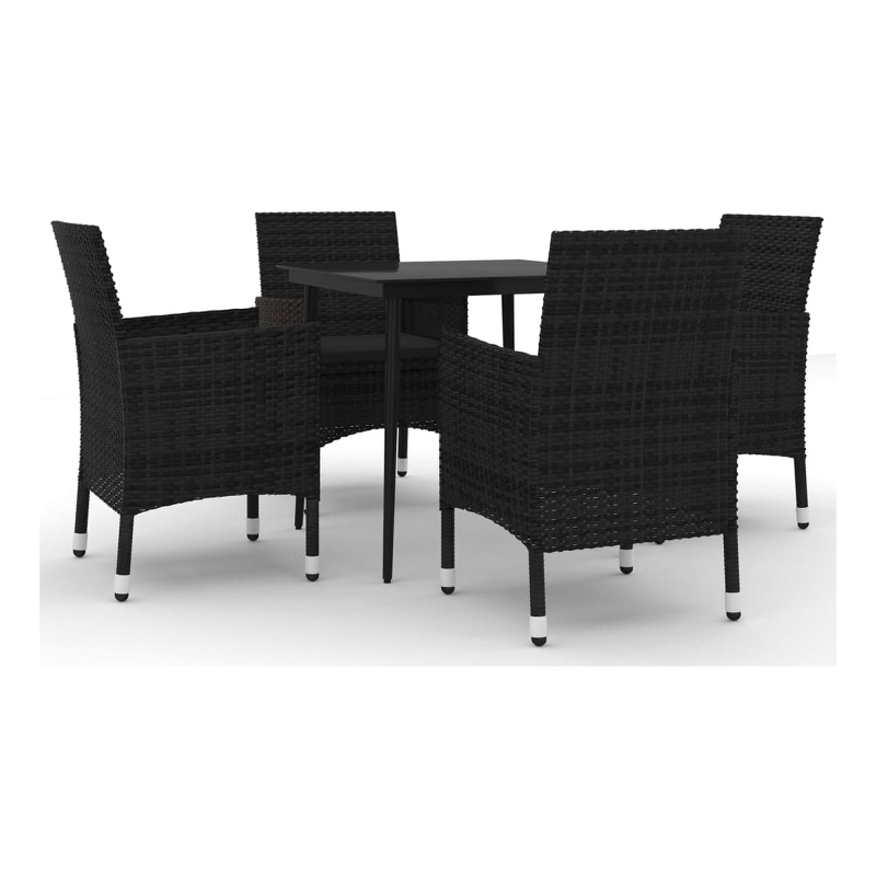 Bowery Hill Contemporary PE Rattan Durable Garden Dining Set in Black