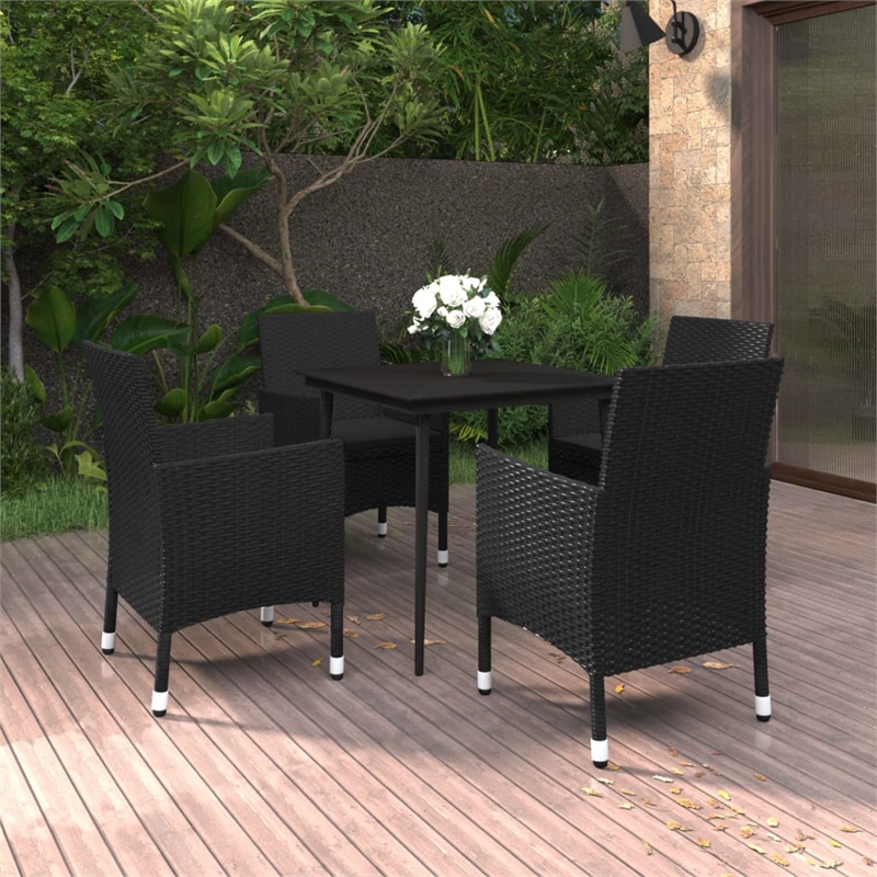 Bowery Hill Contemporary PE Rattan Durable Garden Dining Set in Black