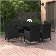 Bowery Hill Contemporary PE Rattan Durable Garden Dining Set in Black