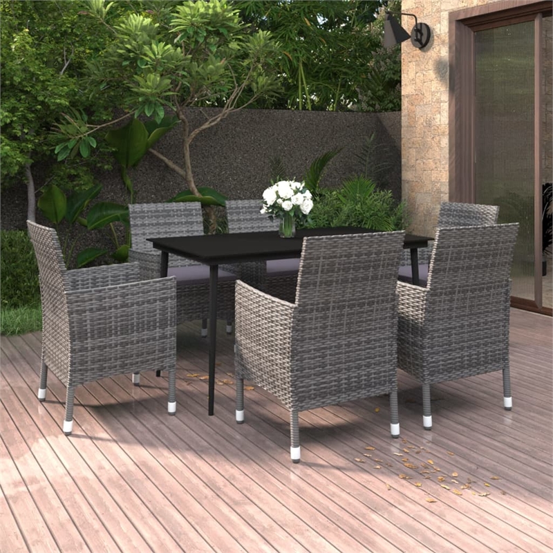 Bowery Hill Contemporary PE Rattan Medium Garden Dining Set in Gray