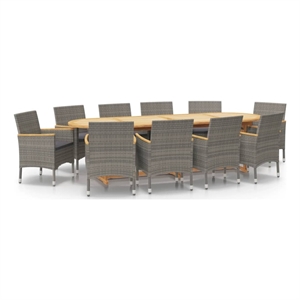 Bowery Hill Solid Acacia Wood 11 Piece Durable Garden Dining Set in Gray