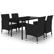 Bowery Hill Contemporary PE Rattan Durable Garden Dining Set in Black