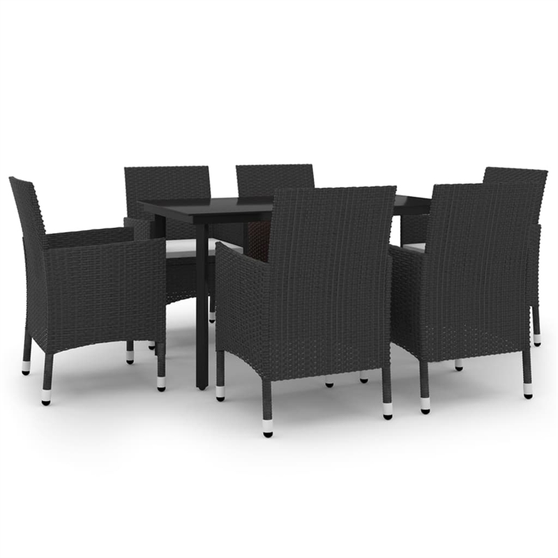 Bowery Hill Contemporary PE Rattan Durable Garden Dining Set in Black