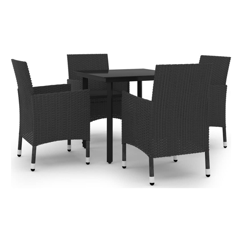 Bowery Hill Contemporary PE Rattan Durable Garden Dining Set in Black