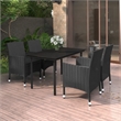 Bowery Hill Contemporary PE Rattan Durable Garden Dining Set in Black