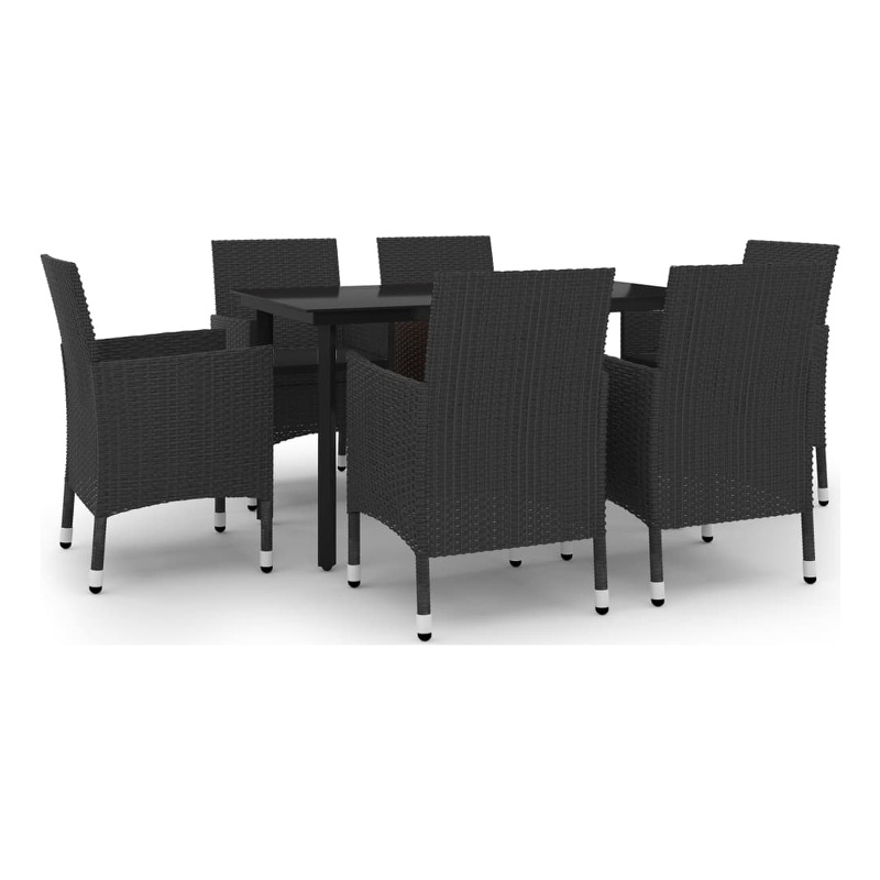 Bowery Hill Contemporary PE Rattan 7 Piece Garden Dining Set in Black