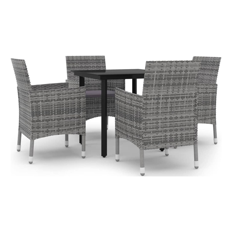 Bowery Hill PE Rattan 5 Piece Durable Garden Dining Set in Gray