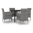 Bowery Hill PE Rattan 5 Piece Durable Garden Dining Set in Gray