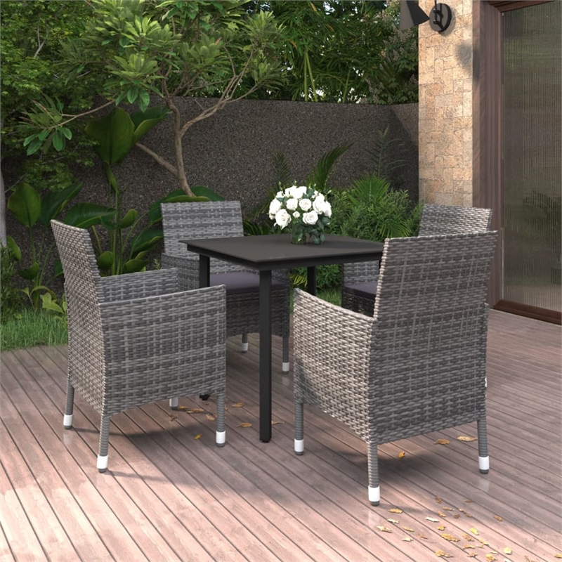 Bowery Hill PE Rattan 5 Piece Durable Garden Dining Set in Gray