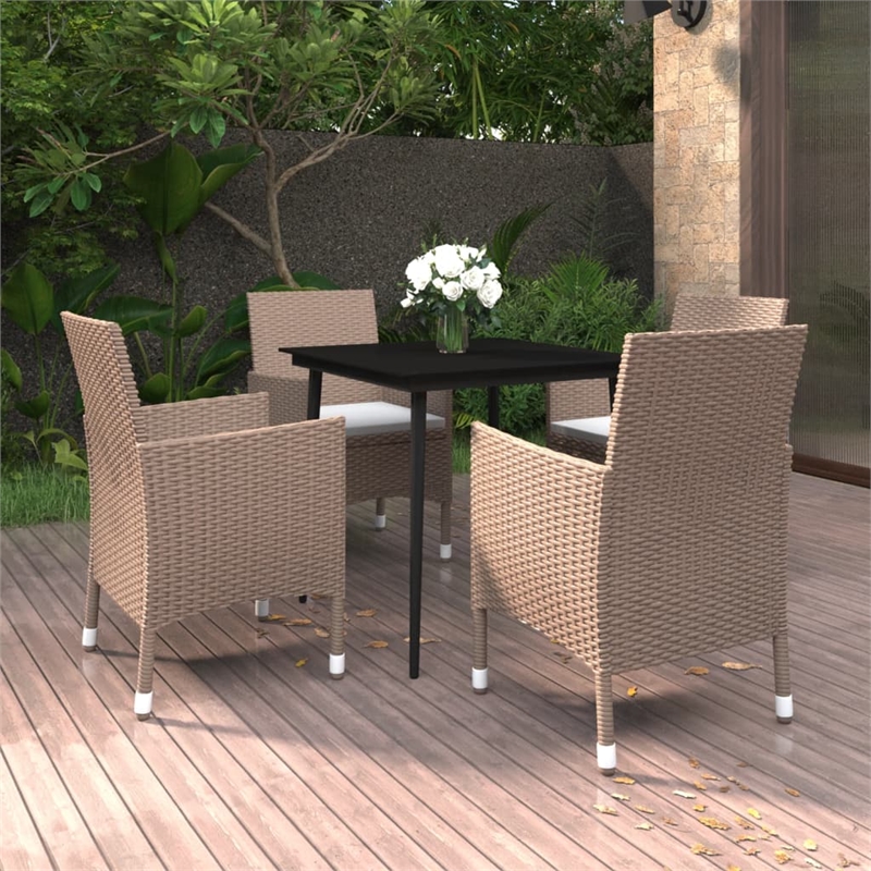 Bowery Hill Contemporary PE Rattan Medium Garden Dining Set in Beige