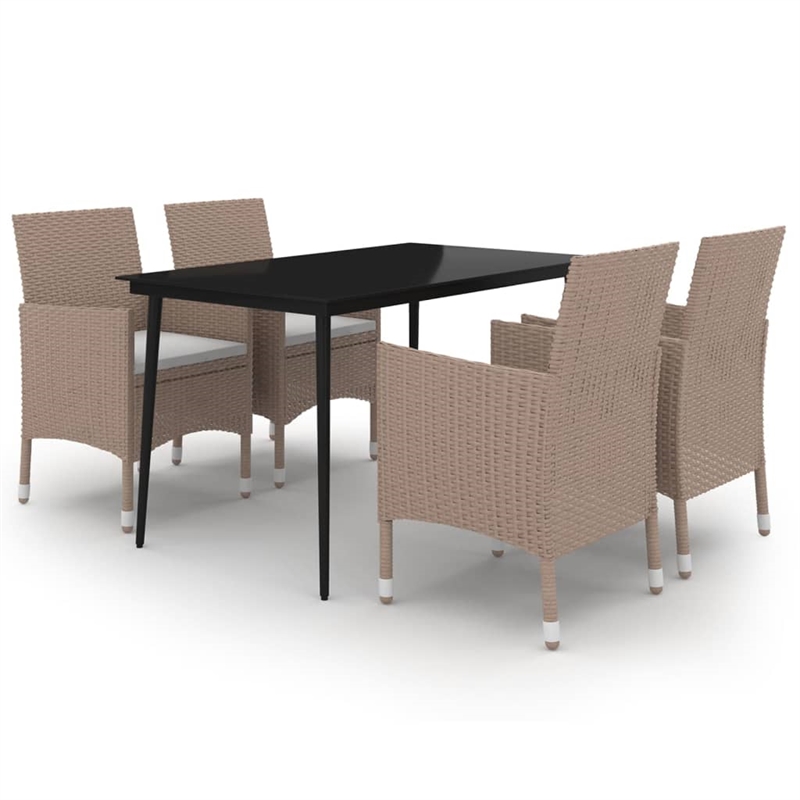 Bowery Hill PE Rattan 5-Piece Durable Garden Dining Set in Beige