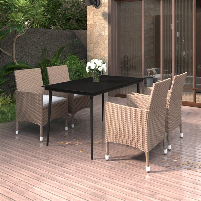 Bowery Hill PE Rattan 5-Piece Durable Garden Dining Set in Beige