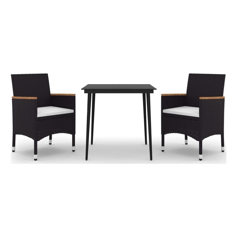 Bowery Hill PE Rattan Medium Durable Garden Dining Set in Black Table