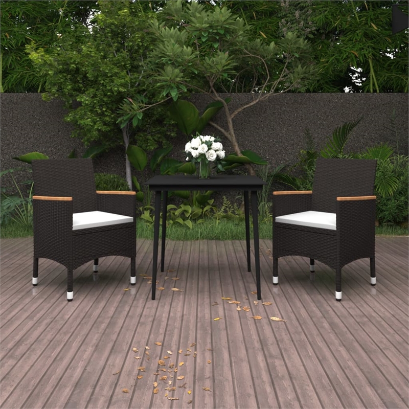 Bowery Hill PE Rattan Medium Durable Garden Dining Set in Black Table