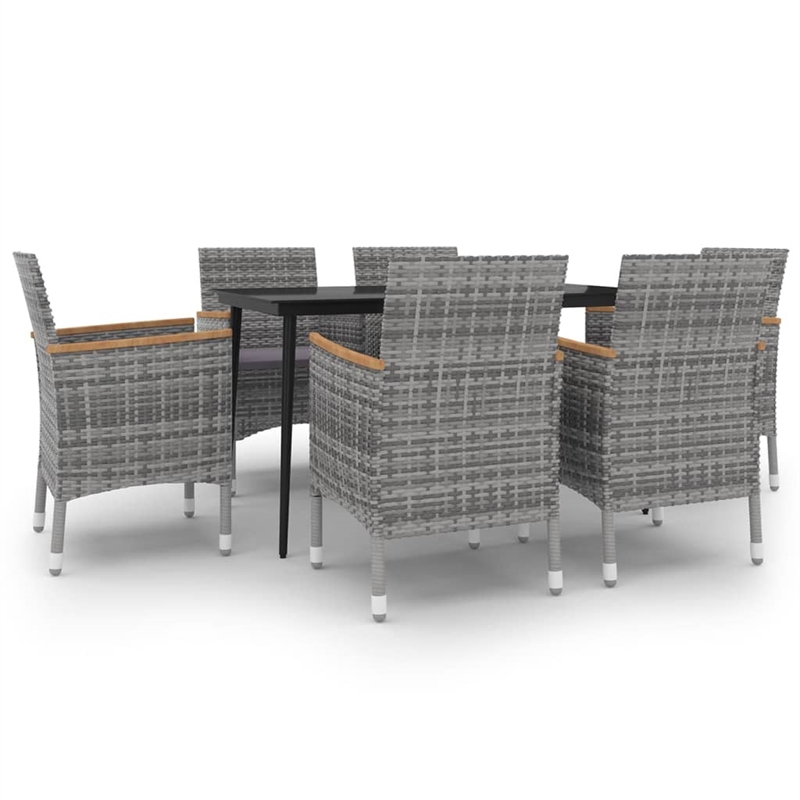 Bowery Hill Poly Rattan Garden Dining Set in Gray/Cushions & Table in Black