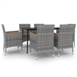 Bowery Hill Poly Rattan Garden Dining Set in Gray/Cushions & Table in Black