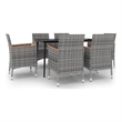Bowery Hill Poly Rattan Garden Dining Set in Gray/Cushions & Table in Black