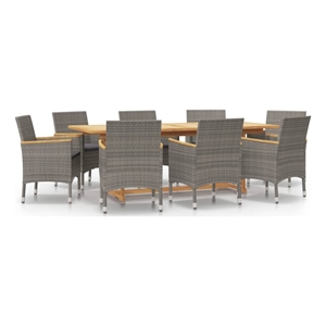 Bowery Hill Contemporary Solid Acacia Wood Garden Dining Set in Gray
