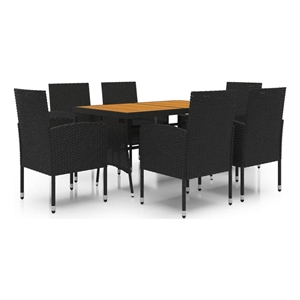 Bowery Hill PE Rattan/Steel/Solid Acacia Wood Outdoor Dining Set in Black