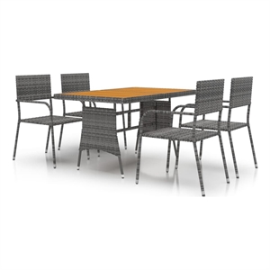 Bowery Hill PE Rattan & Solid Acacia Wood Medium Outdoor Dining Set in Gray