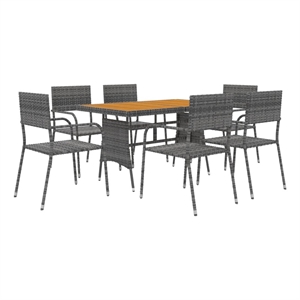 Bowery Hill PE Rattan & Solid Acacia Wood Outdoor Dining Set in Gray