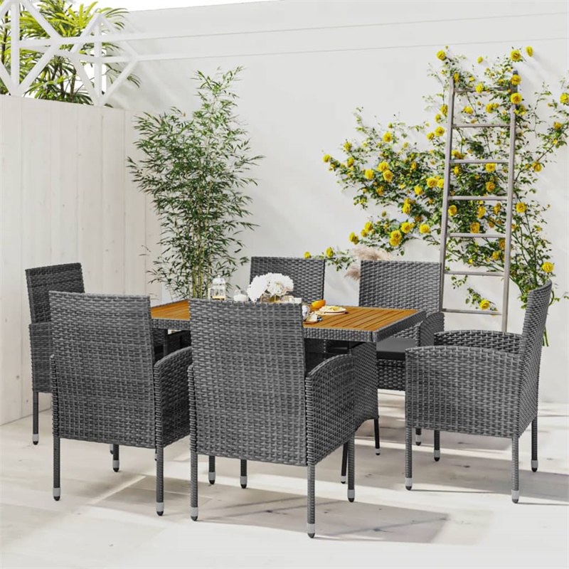 Bowery Hill PE Rattan & Solid Acacia Wood Compact Outdoor Dining Set in Gray