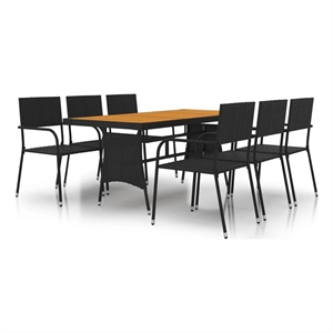 Bowery Hill PE Rattan/Steel/Solid Acacia Wood Outdoor Dining Set in Black