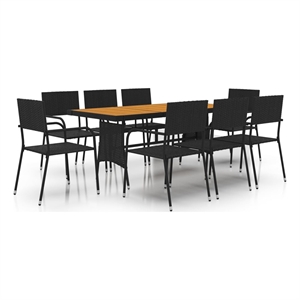 Bowery Hill PE Rattan/Steel/Solid Acacia Wood Outdoor Dining Set in Black