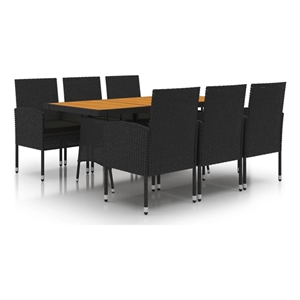 Bowery Hill PE Rattan/Steel/Solid Acacia Wood Outdoor Dining Set in Black