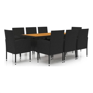 Bowery Hill PE Rattan/Steel/Solid Acacia Wood Outdoor Dining Set in Black