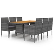 Bowery Hill PE Rattan & Solid Acacia Wood Large Outdoor Dining Set in Gray