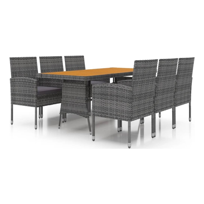 Bowery Hill PE Rattan & Solid Acacia Wood Large Outdoor Dining Set in Gray