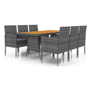 Bowery Hill PE Rattan & Solid Acacia Wood Large Outdoor Dining Set in Gray