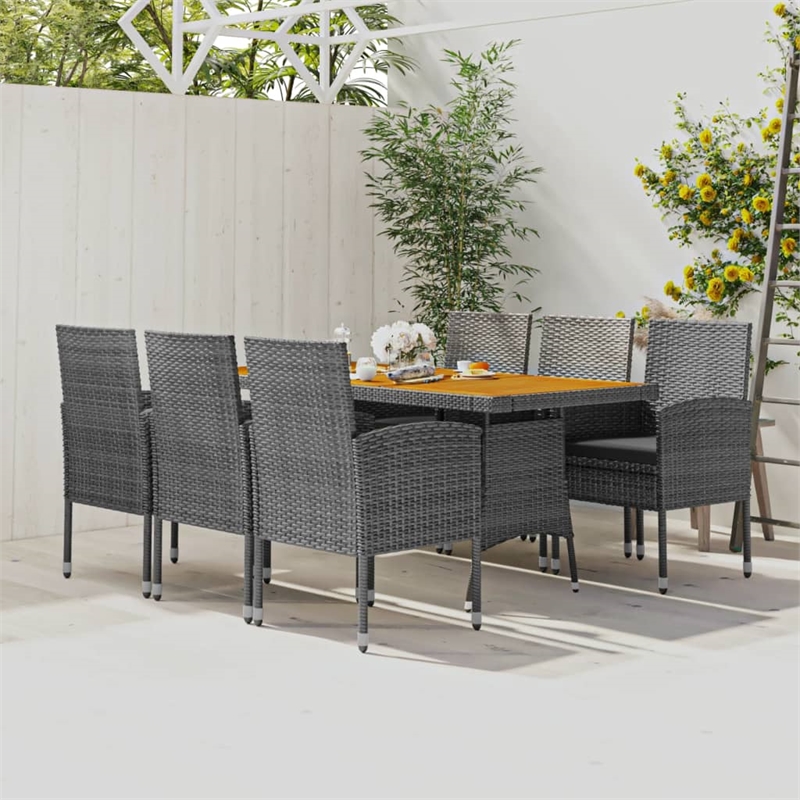 Bowery Hill PE Rattan & Solid Acacia Wood Large Outdoor Dining Set in Gray