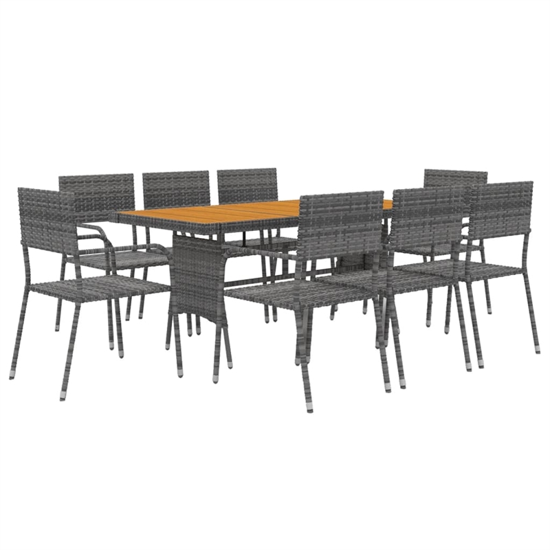 Bowery Hill PE Rattan & Solid Acacia Wood Large Outdoor Dining Set in Gray