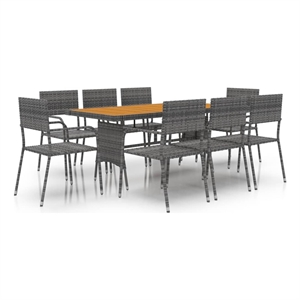 Bowery Hill PE Rattan & Solid Acacia Wood Large Outdoor Dining Set in Gray