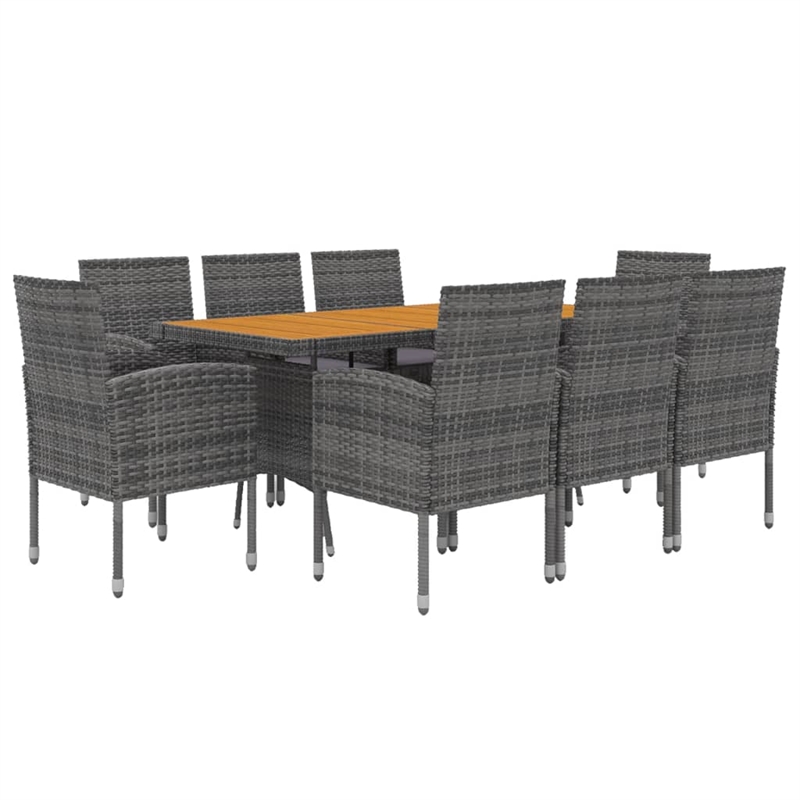 Bowery Hill PE Rattan & Solid Acacia Wood Large Outdoor Dining Set in Gray